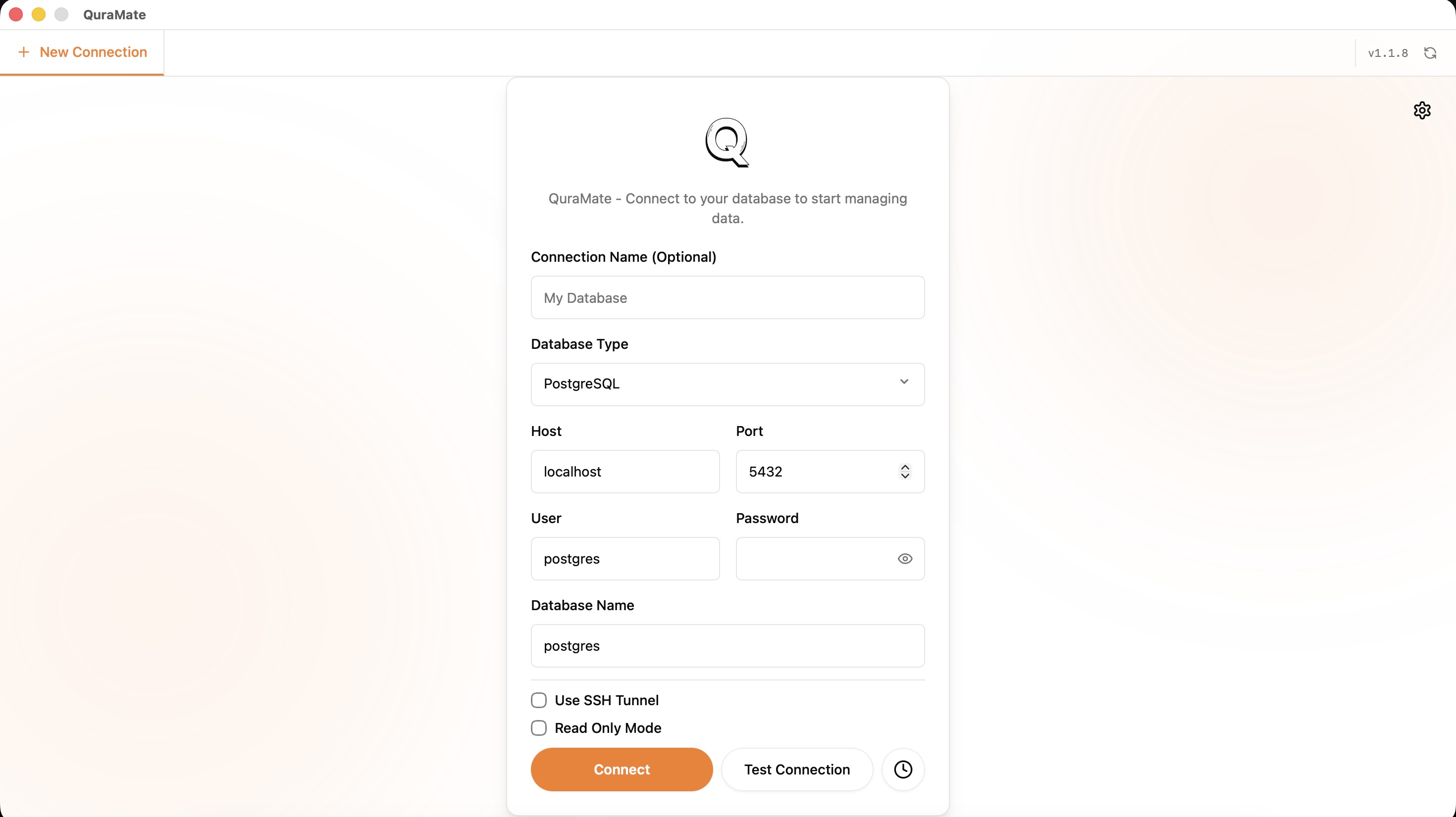 Connect database screen