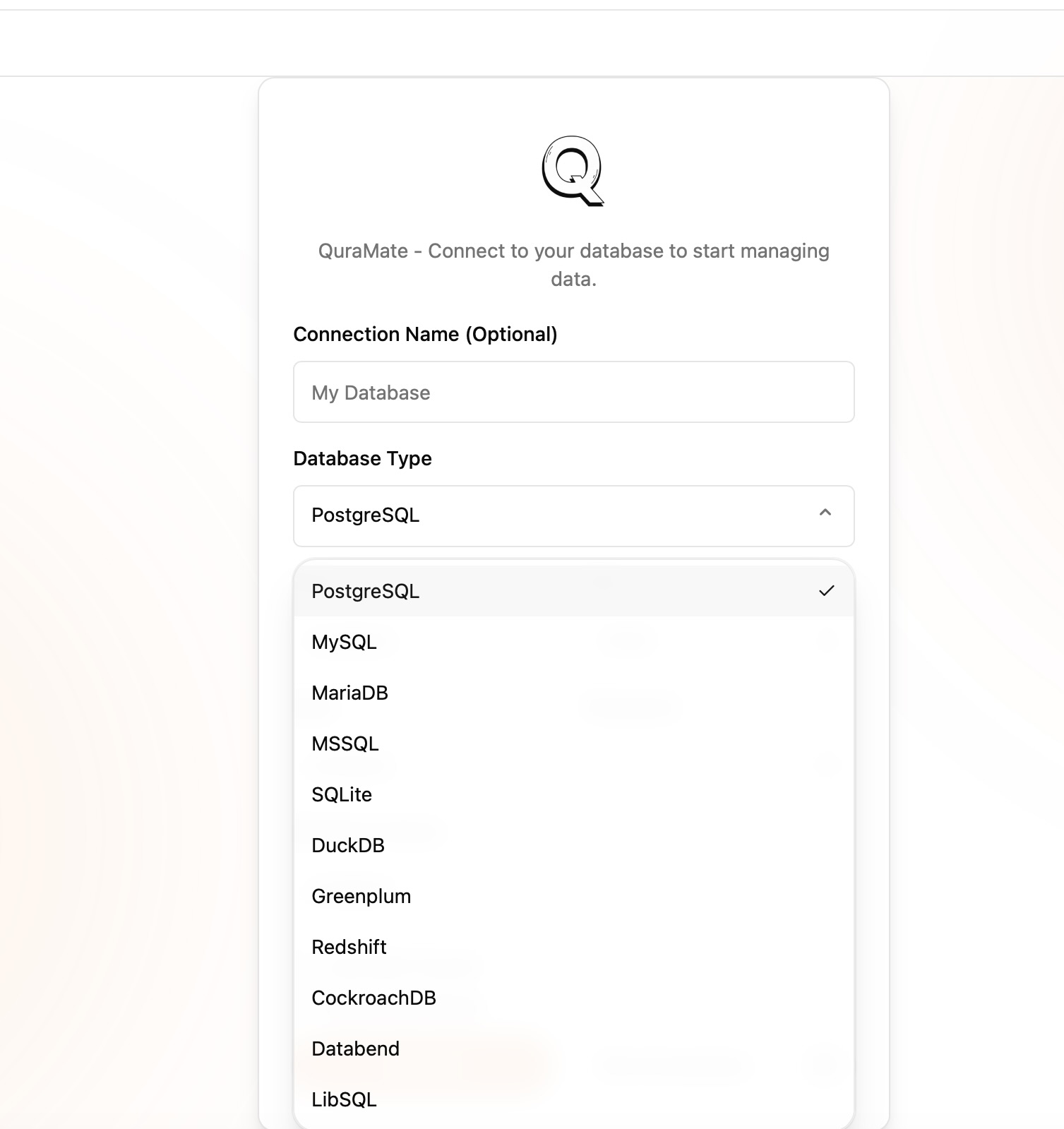 Database type selection