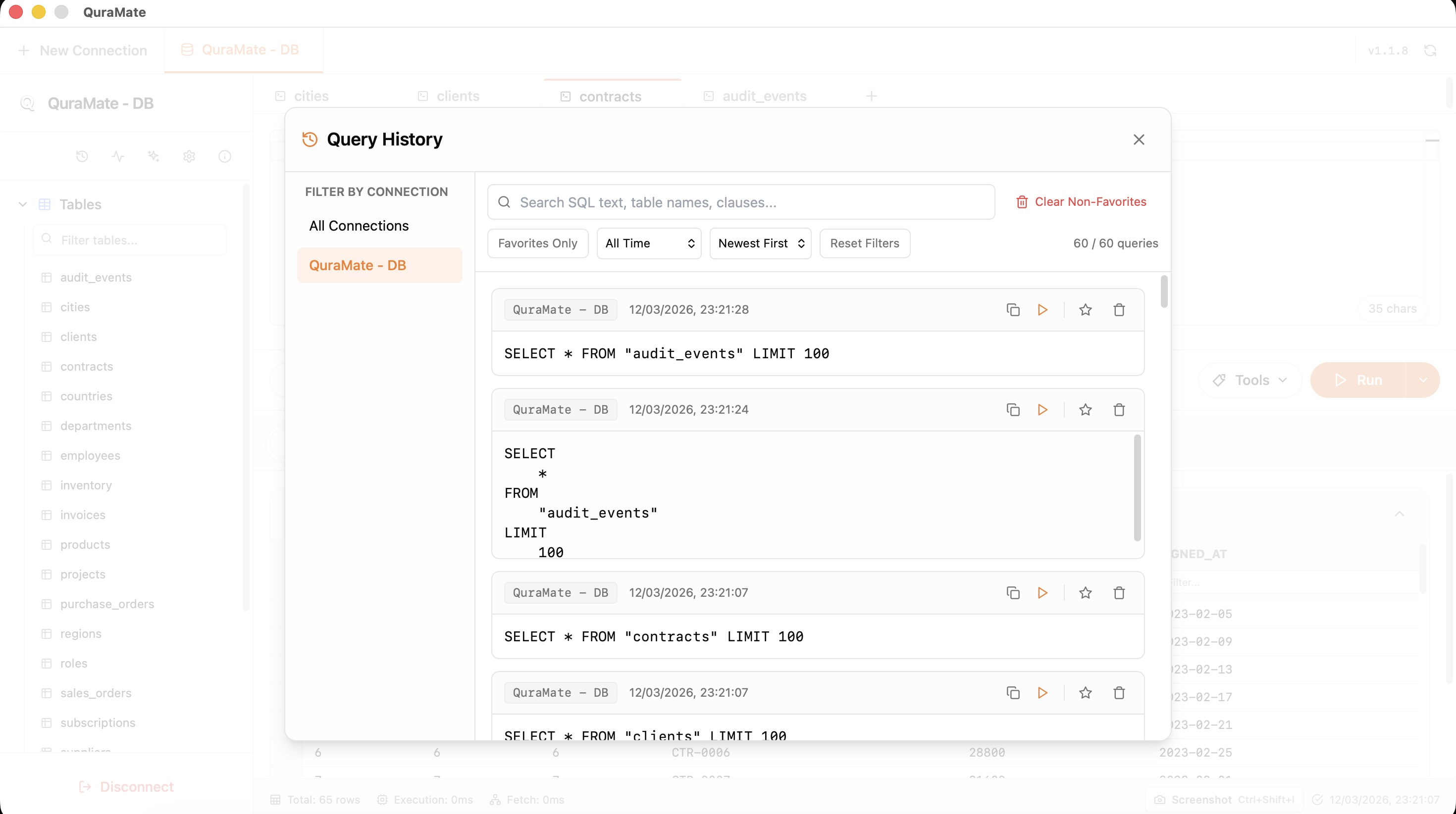 Query history for context replay